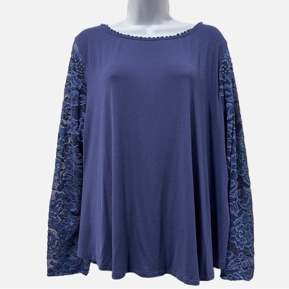 Cornflower Blue lace long sleeve swing top | size 1X